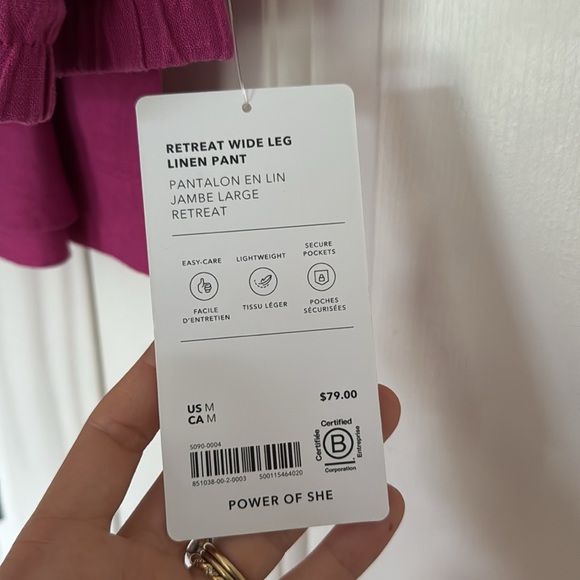 Athleta Retreat Wide Leg Linen Pants Size Medium Raspberry Pink. - Picture 3 of 5